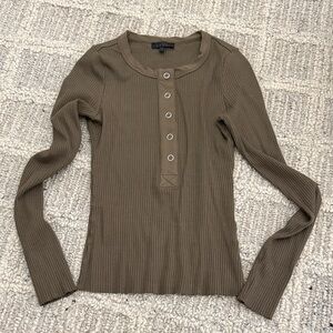 Elegant Taupe Long Sleeve Ribbed Top